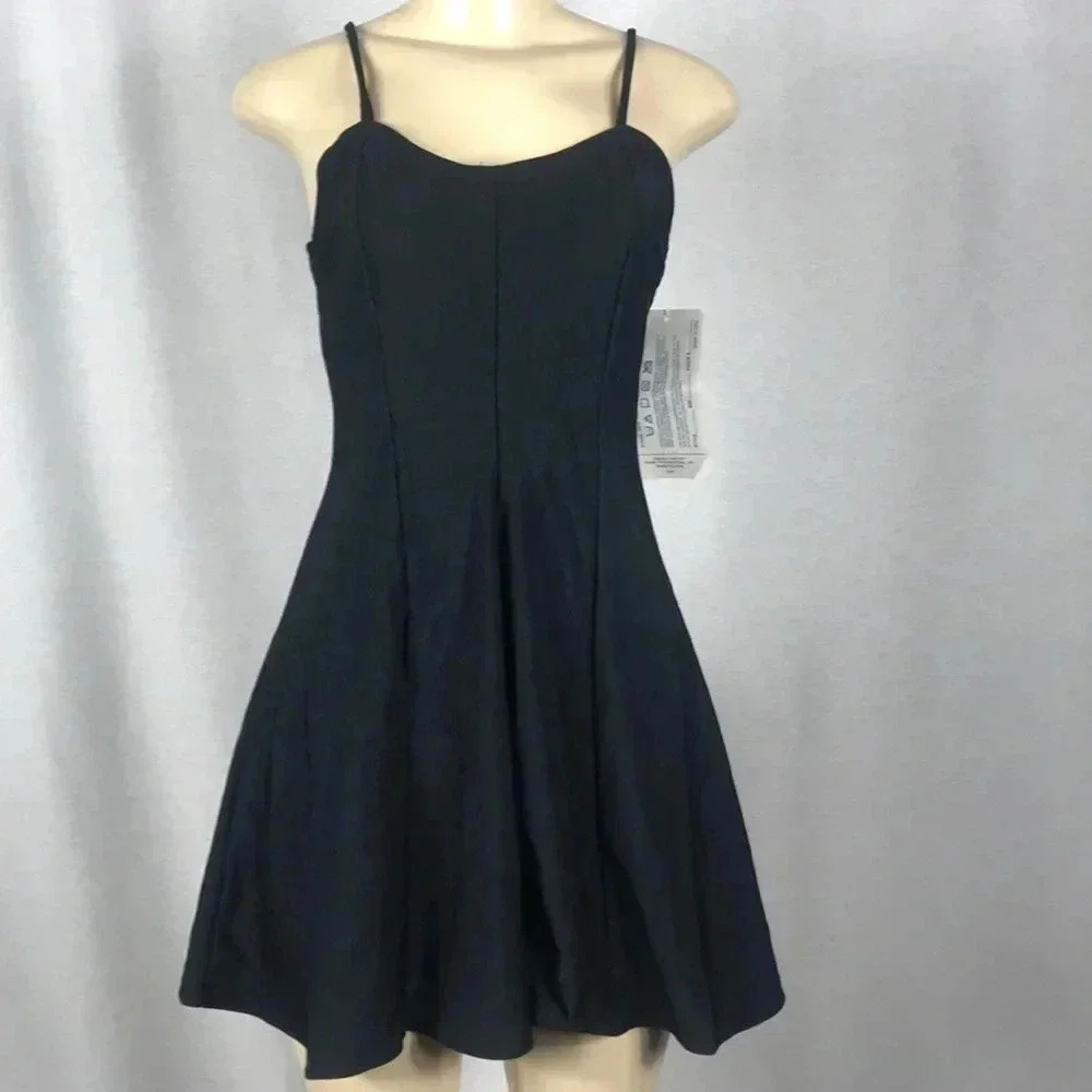 Zuliana Size S/M Black Ribbed Spaghetti Strap Mini Dress. Made in USA. New